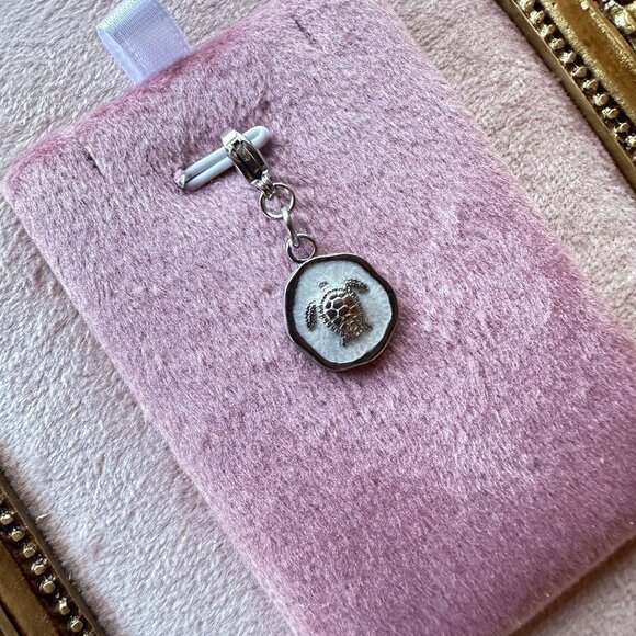 Handmade Jewelry - Sea Turtle Charm Pendant Stainless Steel With Lobster Claw Clasp & White Epoxy